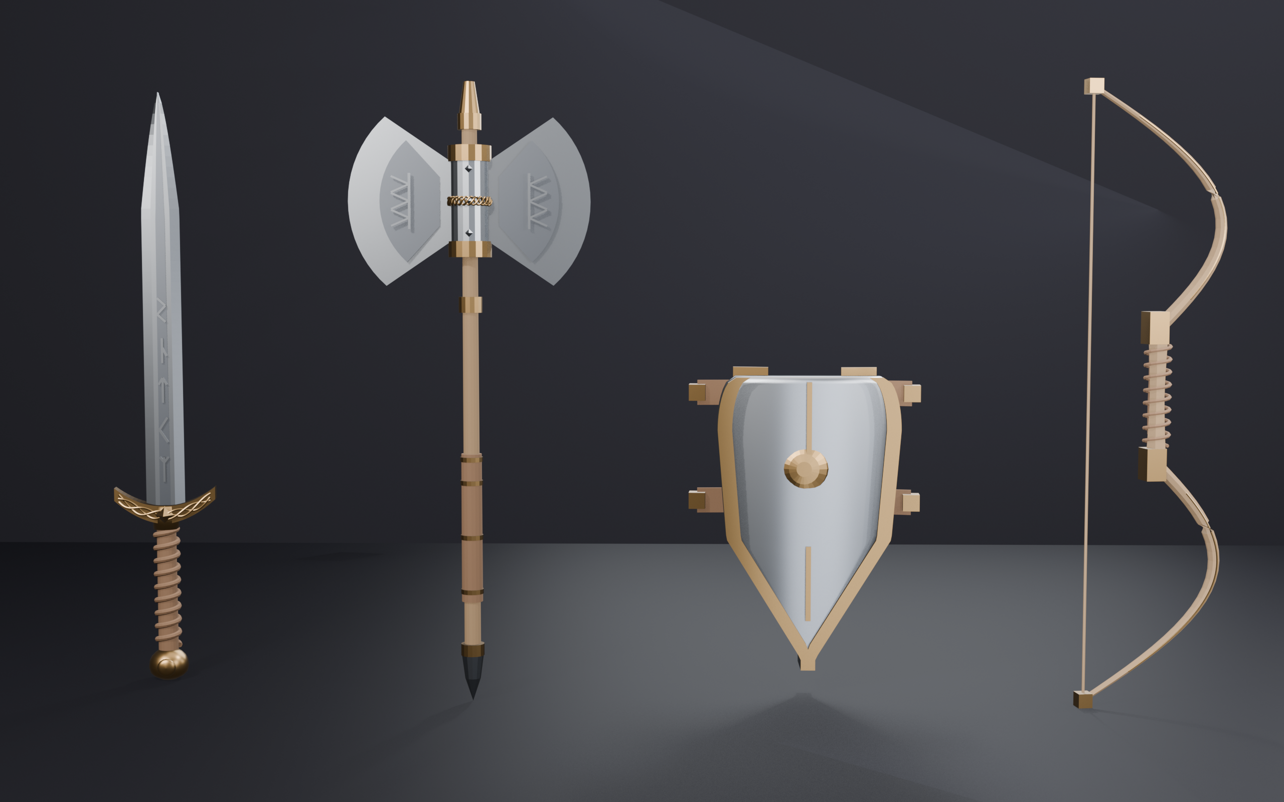 Melee Weapons Collection (Sword Axe Shield Bow) 4K